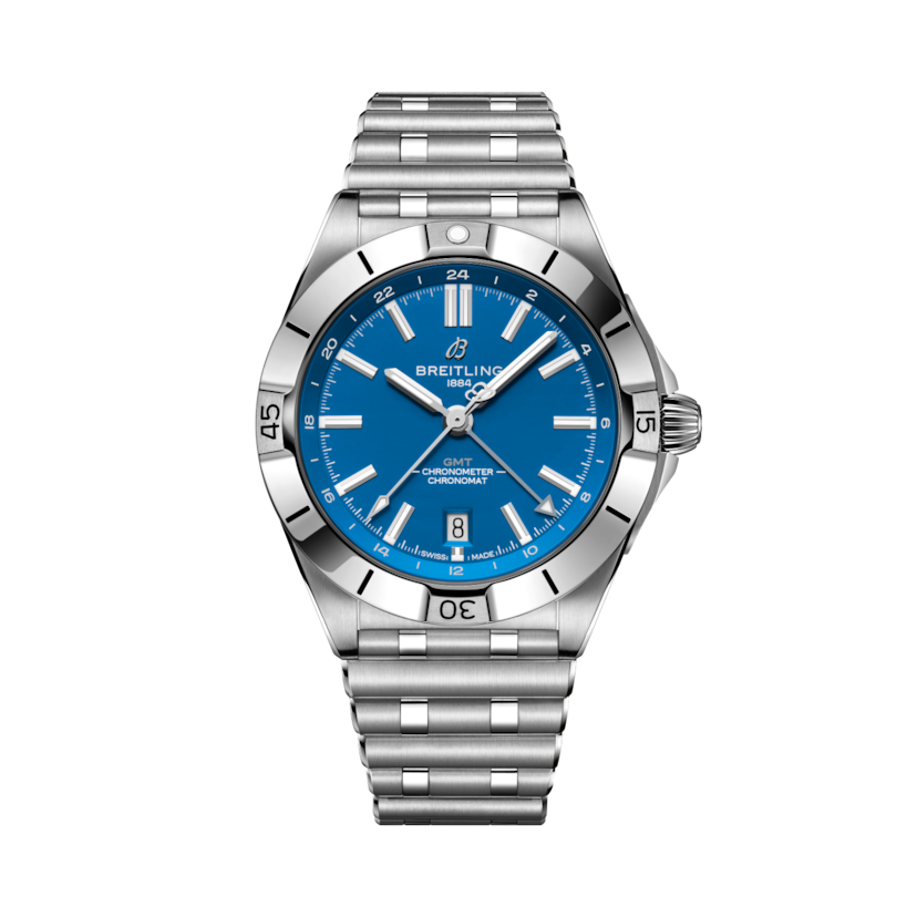 Chronomat Automatic GMT 40 NFL Detroit Lions Edition, reference A32398B31C1A1. Link to product details.