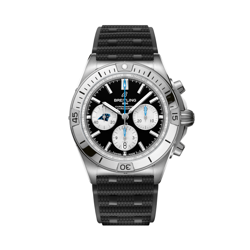 Chronomat B01 42 NFL Carolina Panthers Edition, reference AB01342B1B5S1. Link to product details.