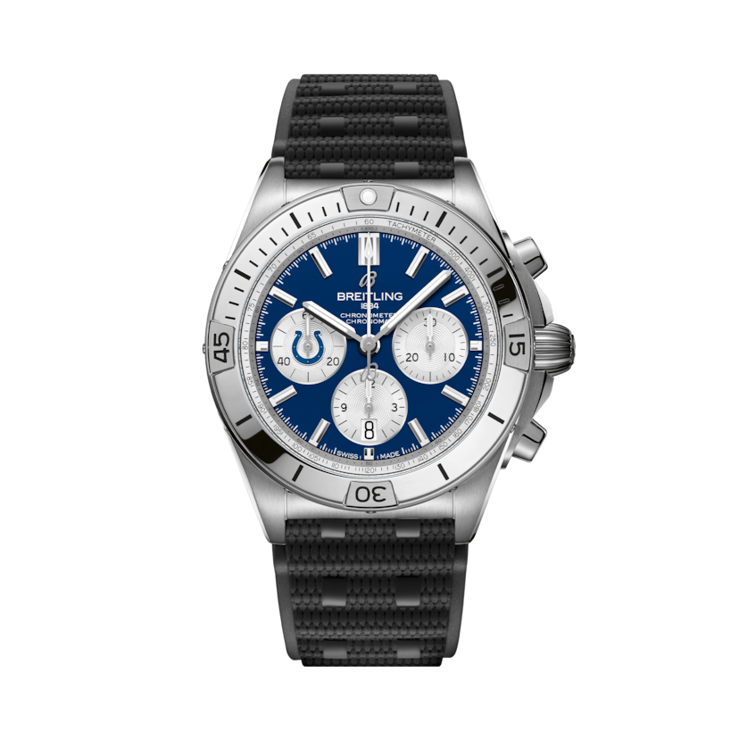 Chronomat B01 42 NFL Indianapolis Colts Edition, reference AB01342B1C2S1. Link to product details.