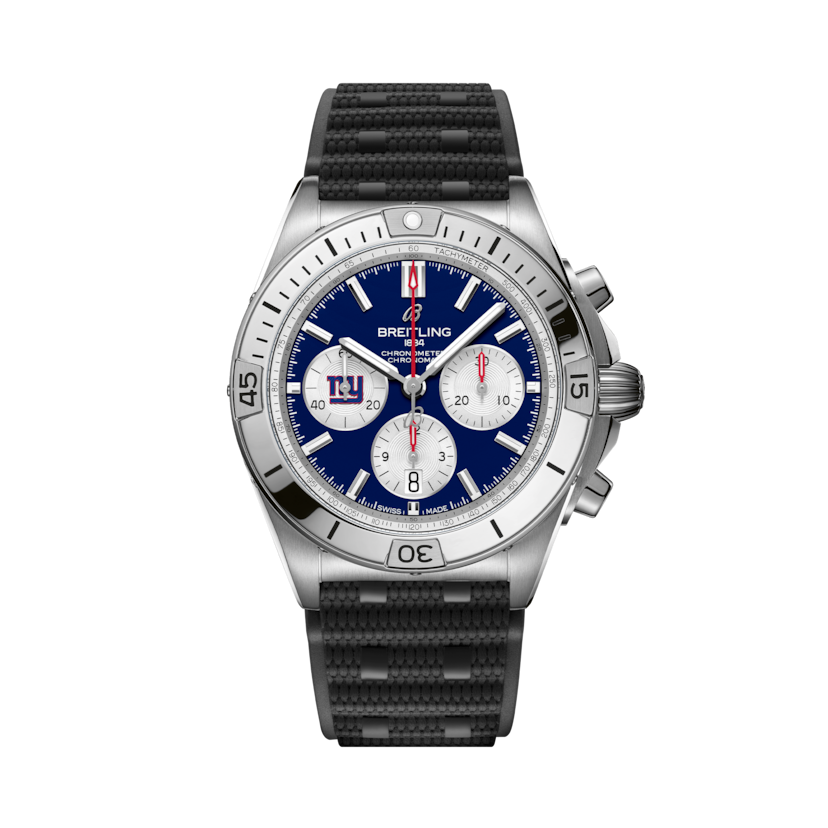 Chronomat B01 42 NFL New York Giants Edition, reference AB01342B1CAS1. Link to product details.