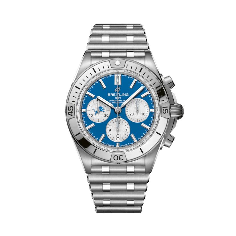 Chronomat B01 42 NFL Detroit Lions Edition, reference AB01342B1CCA1. Link to product details.