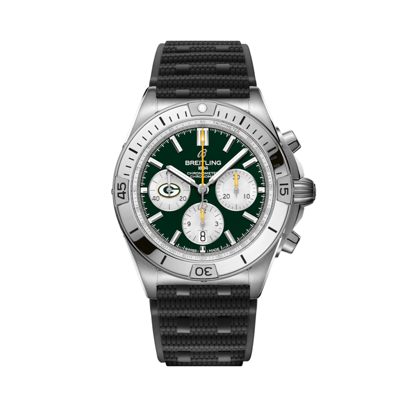 Chronomat B01 42 NFL Green Bay Packers Edition, reference AB01342B1L1S1. Link to product details.