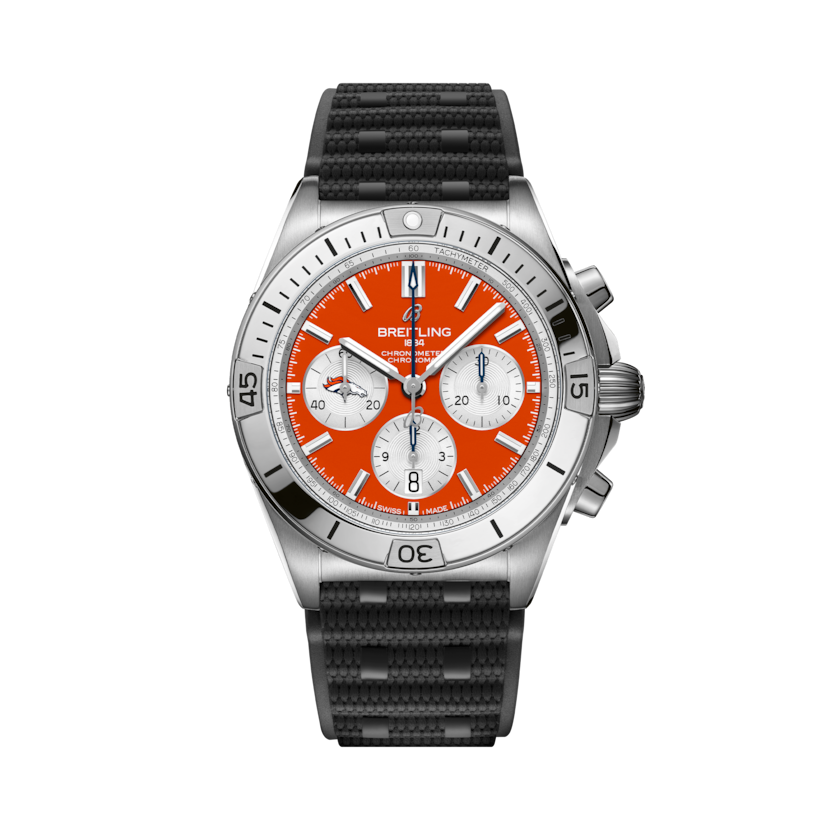 Chronomat B01 42 NFL Denver Broncos Edition, reference AB01342B1O2S1. Link to product details.