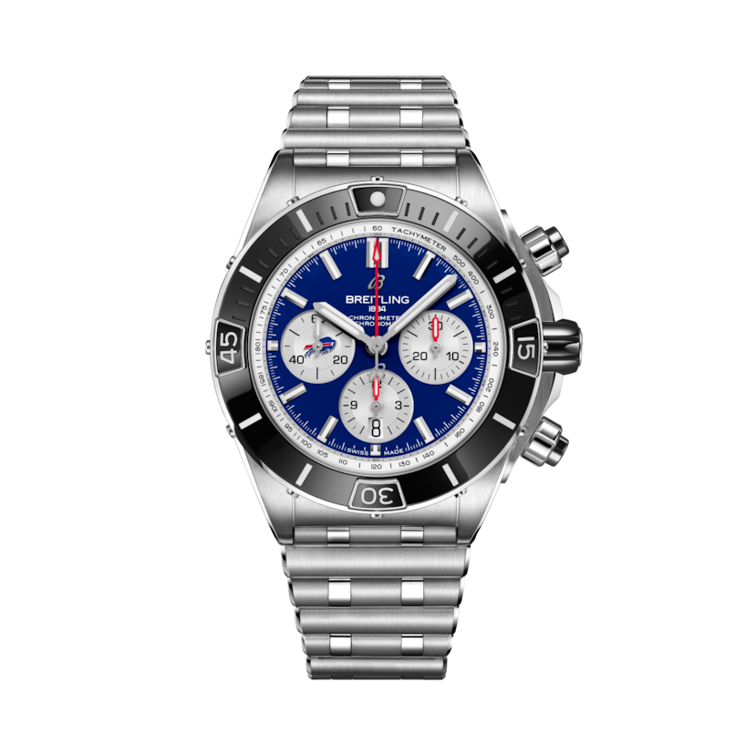 Super Chronomat B01 Chronograph 44 NFL Buffalo Bills Edition, reference AB01361C1C4A1. Link to product details.