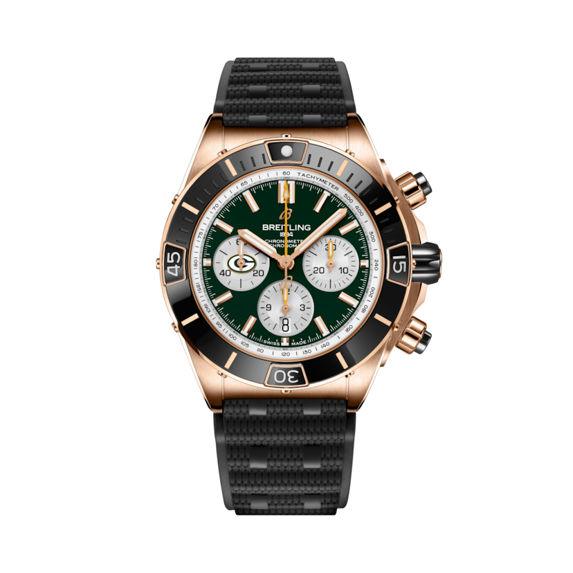 Super Chronomat B01 Chronograph 44 NFL Green Bay Packers, reference RB01366A1L1S1. Link to product details.